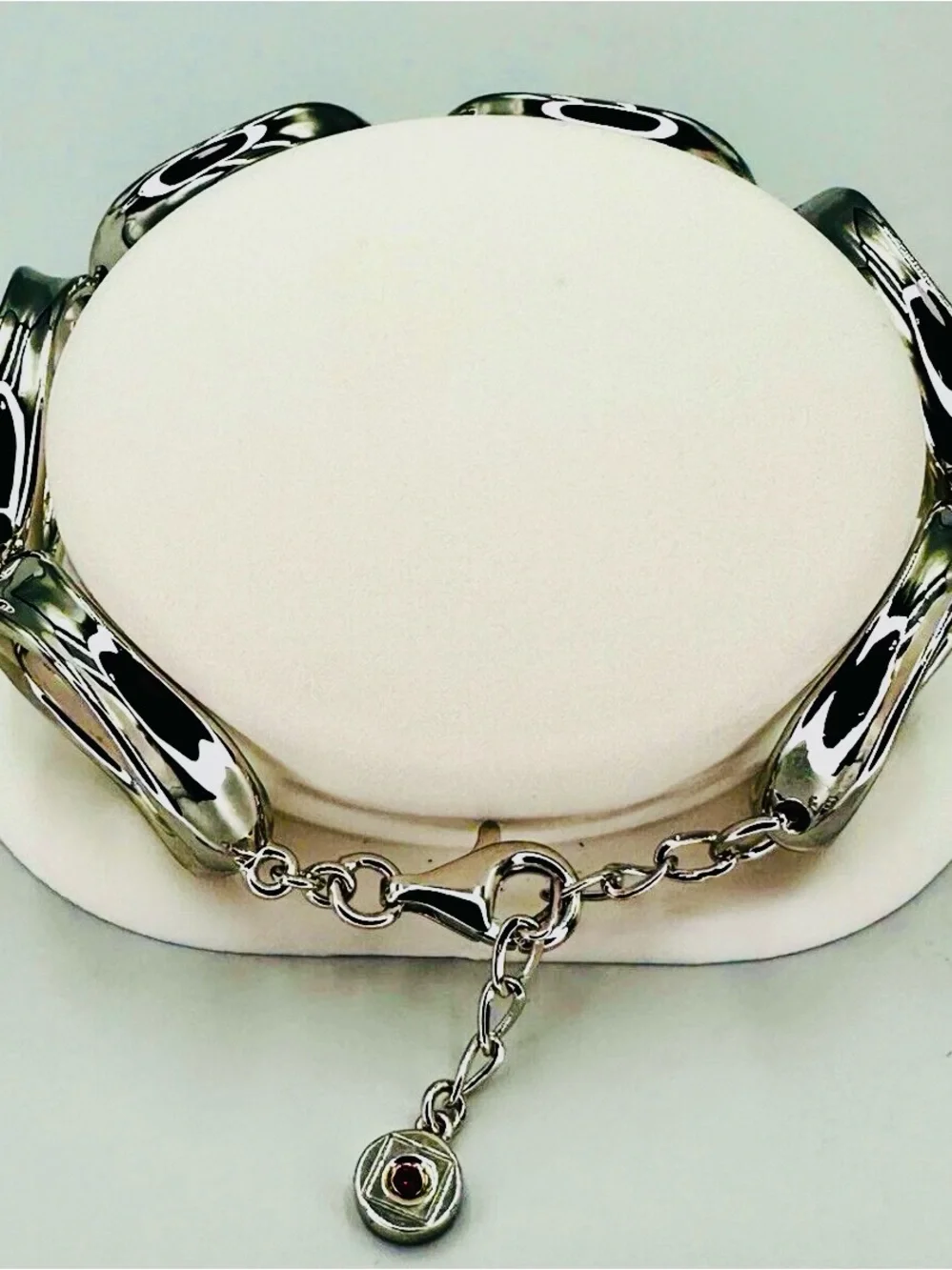 ELLE Sterling Silver Signature Ruby Circle Statement Bracelet 925 Heavy 37g!!!